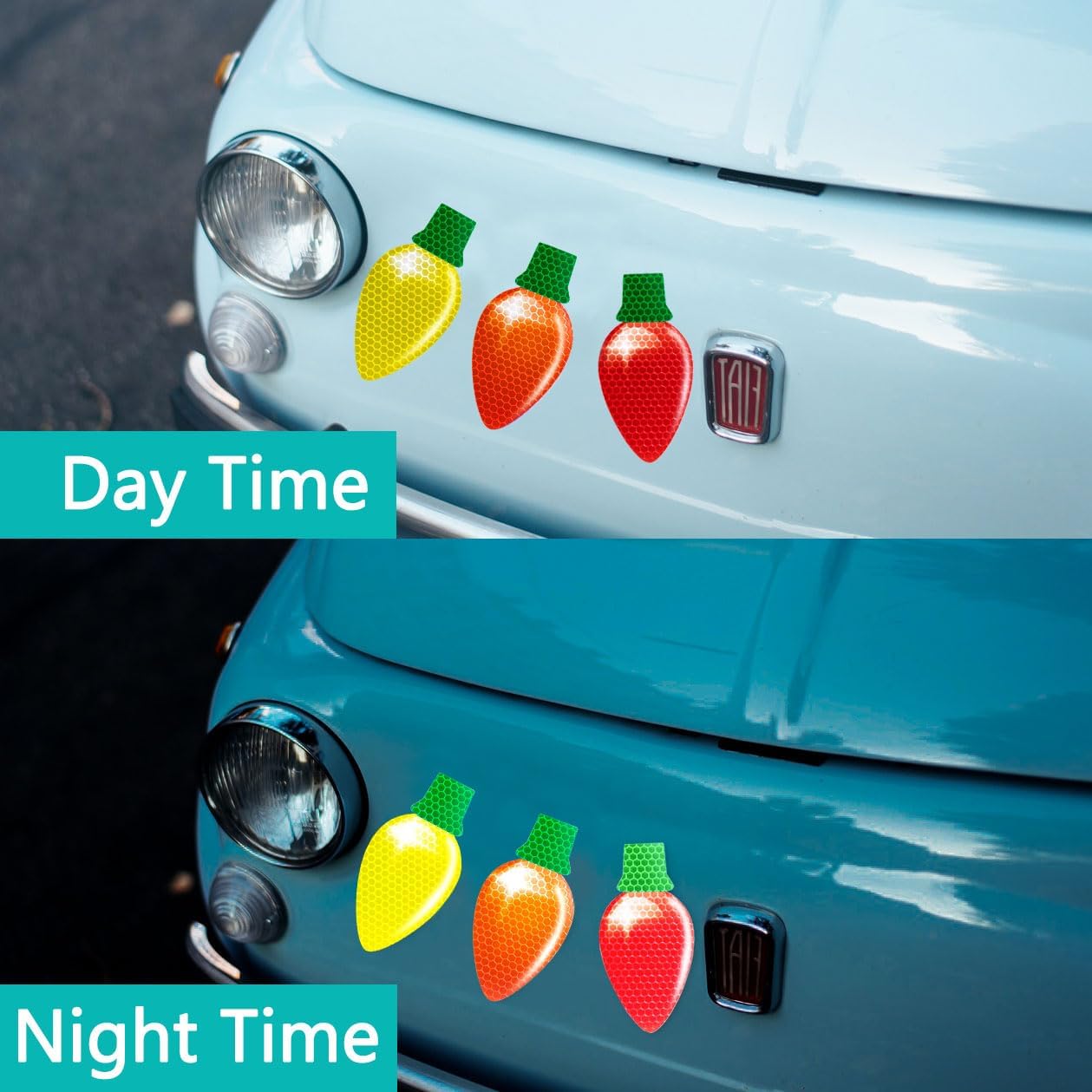 50PCS Christmas Car Refrigerator Decorations - 30 Reflective Bulb Light Shaped Magnets 20 Magnetic Wires Ornaments Set Xmas Holiday Cute Decor